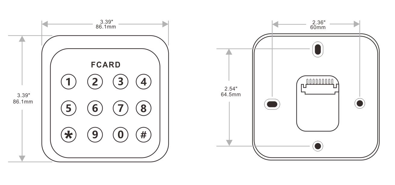 按键门禁读卡器的尺寸图